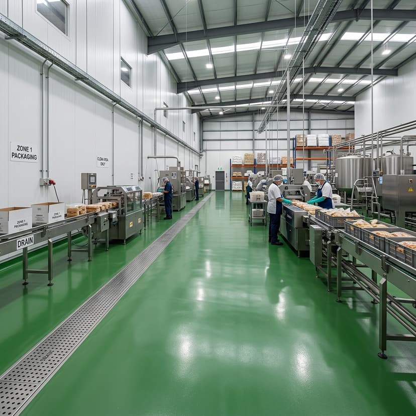 Polyurethane epoxy floor coating in food facility